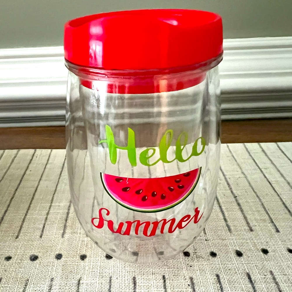Hello Summer Red and Clear Tumbler with Watermelon Design